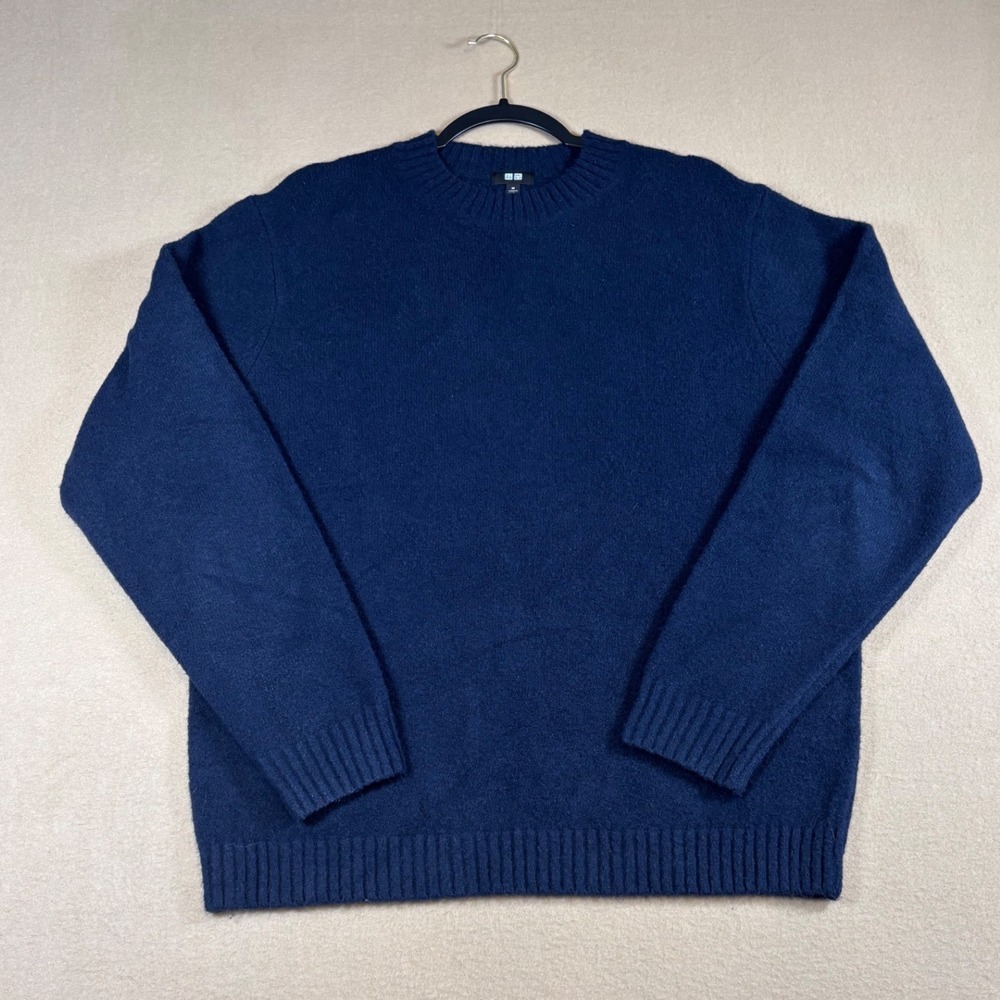 Uniqlo Mens Navy Blue Wool Blend Crew Neck Knit Sweater Size M 351-479235